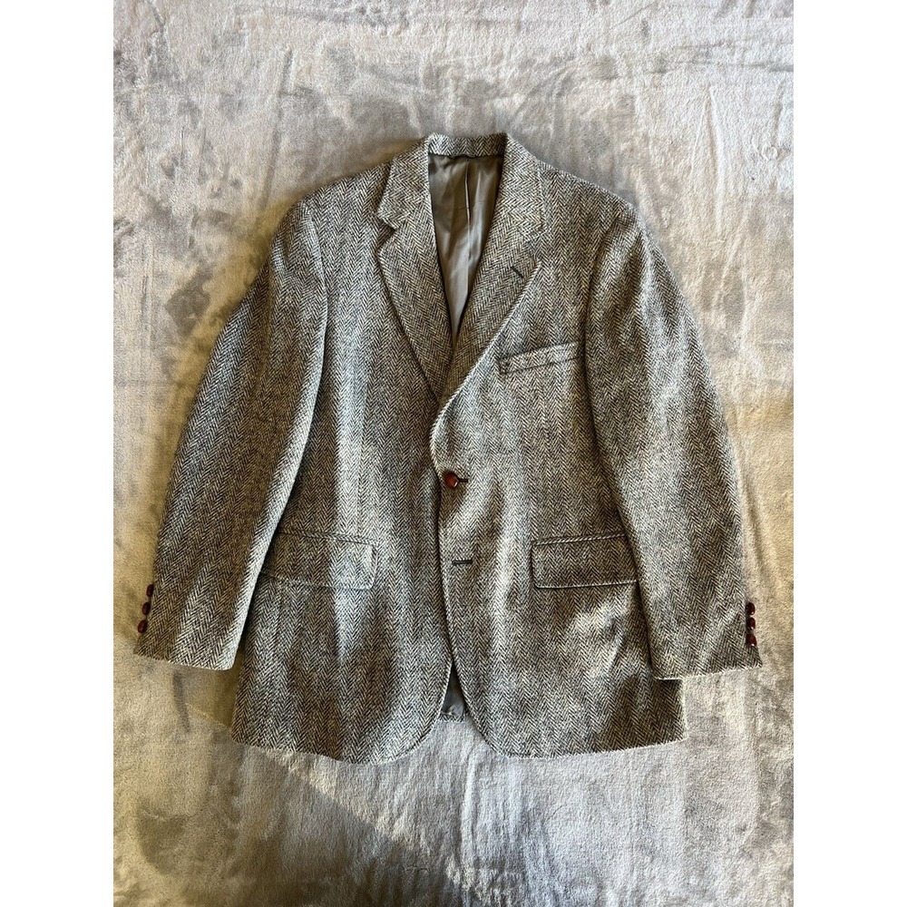 Vintage 80s 90s La Mar Herringbone Harris Tweed Blazer Sport Coat Size 40 Preppy